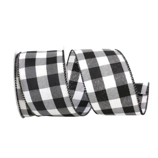 JAM Paper 2.5" x 10yd. Wired Celine Plaid Ribbon Black/White {1}