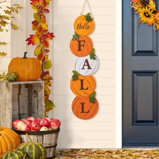 Glitzhome&reg; 41.75" Fall and Christmas Double-Sided Wooden Pumpkin and Ornament Porch Sign {6}