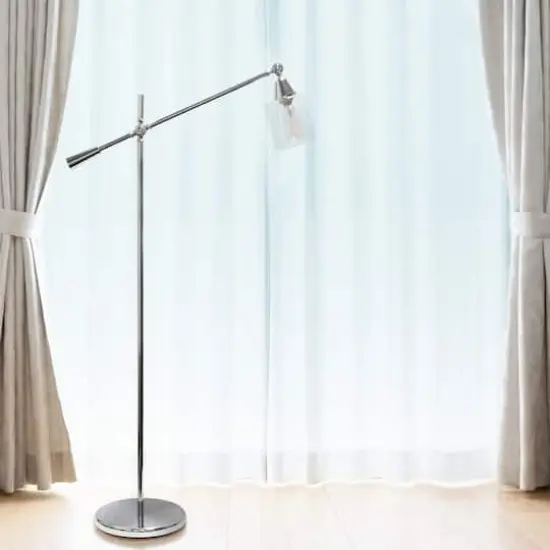 Lalia Home 4.6ft. Swing Arm Floor Lamp with Glass Cylindrical Shade Chrome {5}