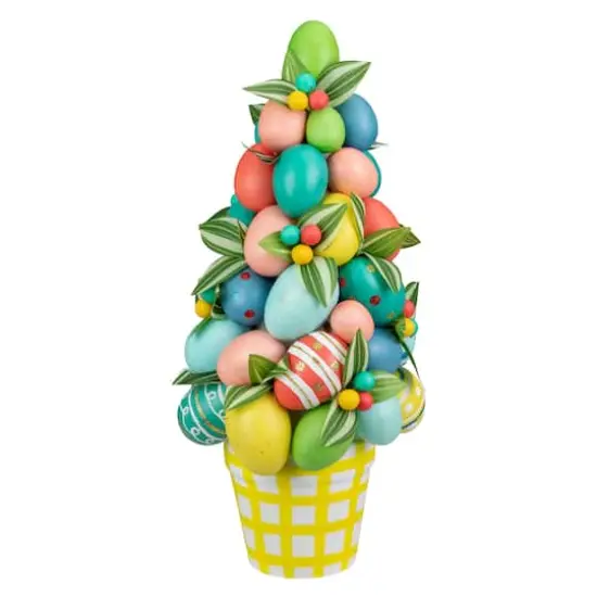 17" Colorful Easter Egg Tree in Yellow Gingham Pot {1}