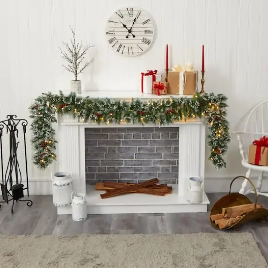 9ft. Pre-Lit Clear LED Frosted Swiss Pine & Berry Artificial Garland {5}