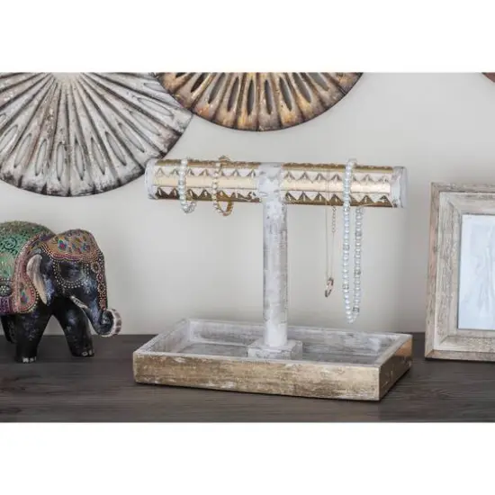 Natural Themed Gold and White Wood Jewelry Stand, 10" x 12" x 7" {9}