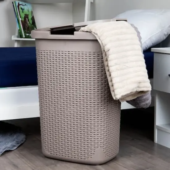 Mind Reader 60L Hamper Laundry Basket with Cutout Handles Brown Metallic {3}