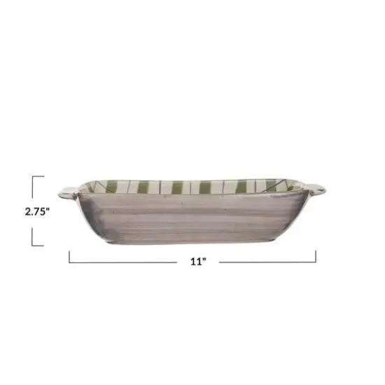 Hello Honey 1qt. Cream & Gray Plaid & Speckles Stoneware Baking Dish {4}