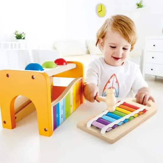 Hape Pound & Tap Bench with Slide-Out Xylophone {3}