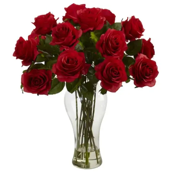 18" Red Rose Arrangement in Glass Vase {1}