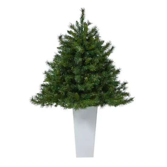 4.5ft. Pre-Lit Wyoming Mixed Pine Artificial Christmas Tree in White Tower Planter, Clear Lights {4}