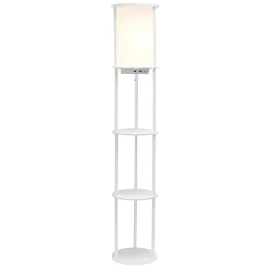 Simple Designs&trade; 62.5" Round Floor Lamp with 2 USB Ports and 1 Outlet White {3}