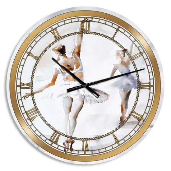Designart 'Watercolors Ballerinas Dance Ii Glam Wall Clock {1}
