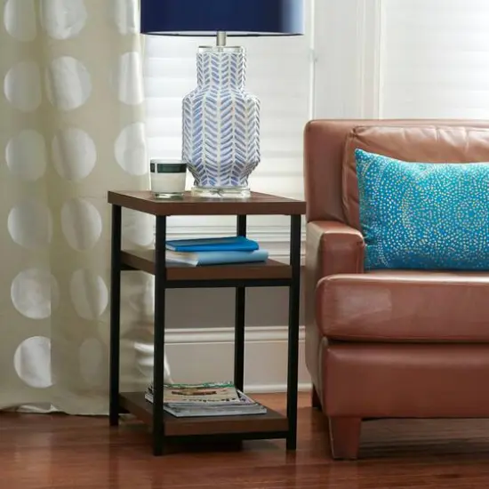 Household Essentials Jamestown 2-Shelf End Table Mid Century Walnut {4}