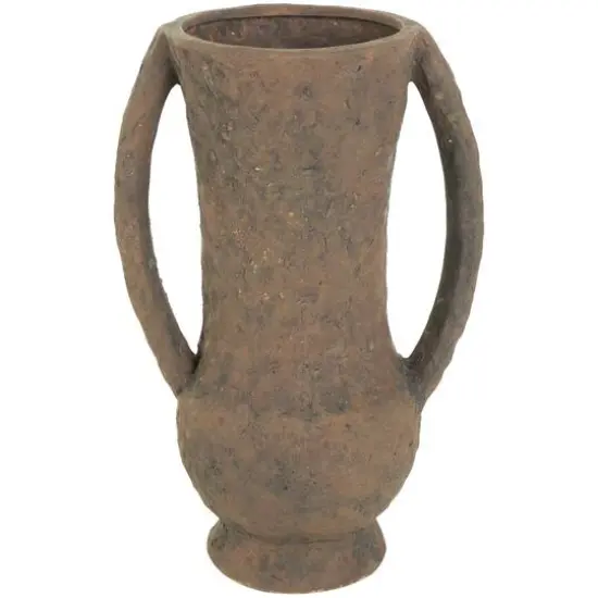 15" Dark Brown Ceramic Handmade Textured Amphora Vase with Two Long Handles {1}