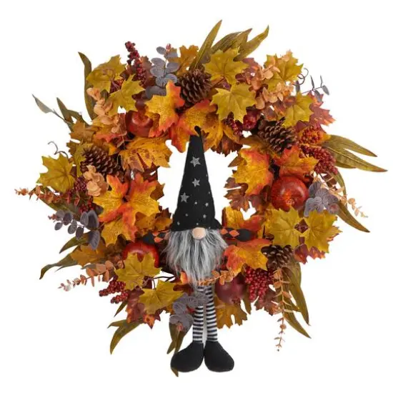 28" Harvest Fall Gnome Autumn Wreath {1}