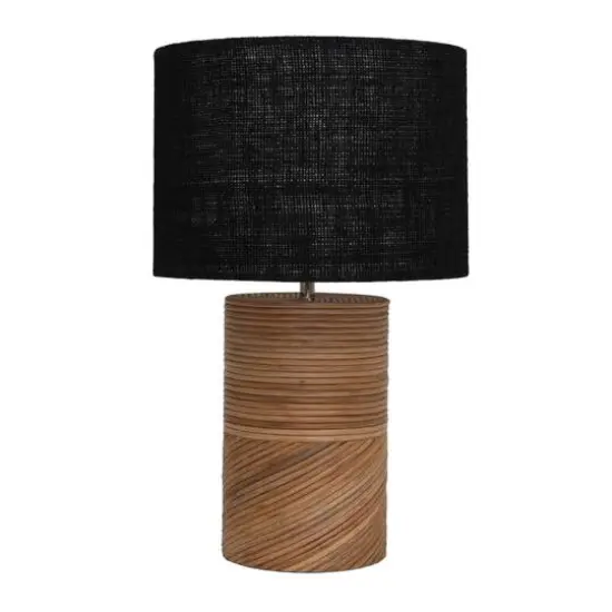 Hello Honey&reg; 20.5" Natural and Black Modern Rattan and Wood Table Lamp with Black Jute Shade {3}