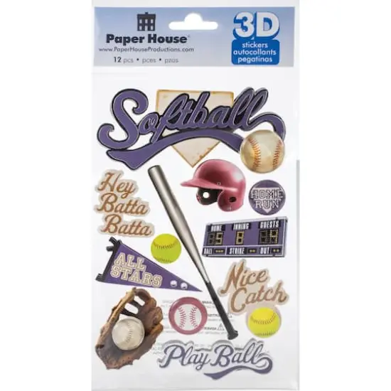Paper House&reg; Softball 3D Stickers {1}