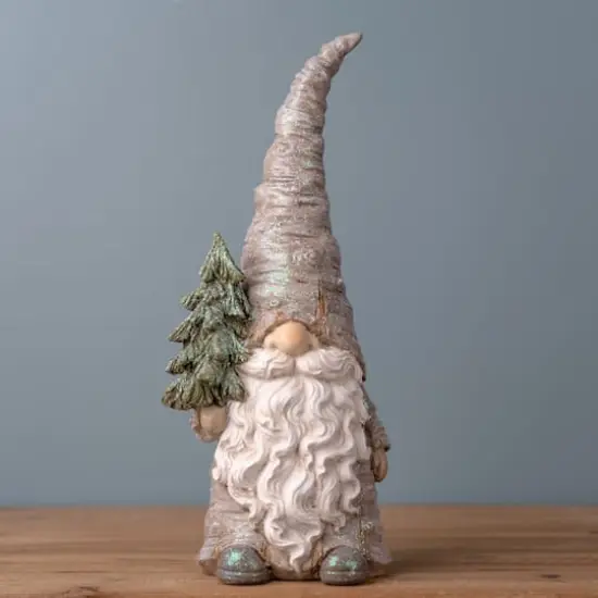 13.5" Pine Tree Trunk Gnome Statue Set {3}