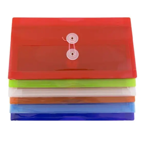 JAM Paper 5.25" x 10" Assorted Button & String Tie Closure Plastic Envelopes, 6ct. {5}