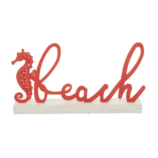 19" Red Coastal Beach Sign {4}
