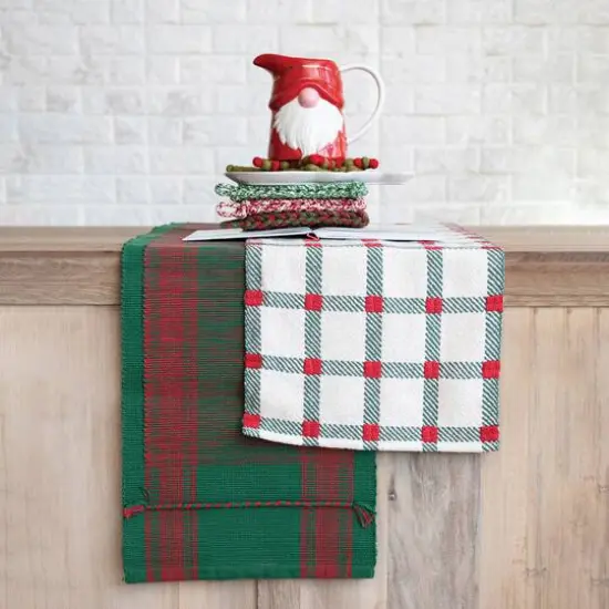 Hello Honey&reg; 72" Green & Red Woven Cotton Table Runner with Stripes {3}