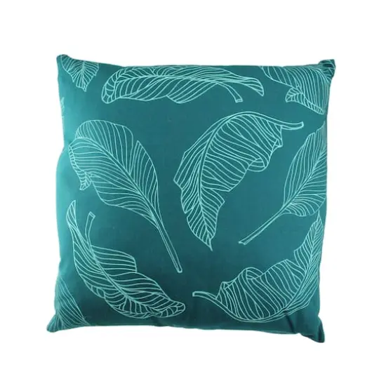 17" Teal Green Tropical Leaf Throw Pillow {1}