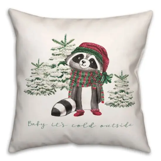 Baby Cold Outside Raccoon 18x18 Throw Pillow {3}