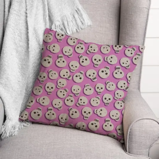 Pink Skull Pattern Throw Pillow {3}