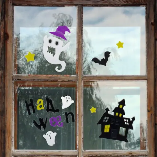 Purple & Black Haunted House Halloween Gel Window Clings {3}