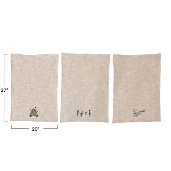 Hello Honey® Linen and Cotton Slub Embroidered Tea Towel, 3ct. {1}