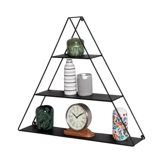 Honey Can Do 28" Black Three-Tier Triangle Decorative Metal Wall Shelf {4}