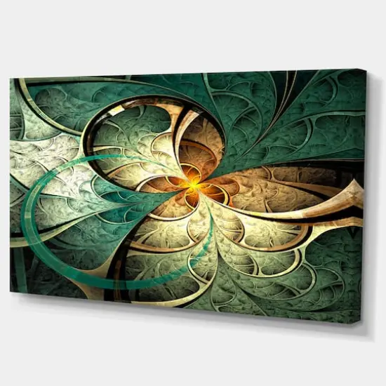 Designart Dark Yellow Green Fractal Flower Oversized Abstract Canvas Art Print {3}