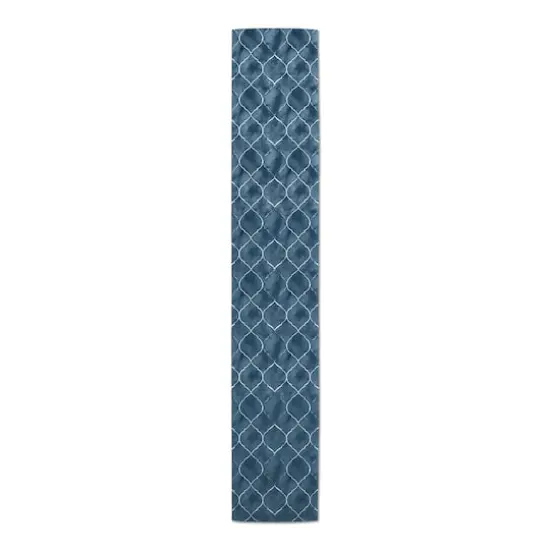 72" Blue Ogee Pattern Cotton Twill Runner {1}
