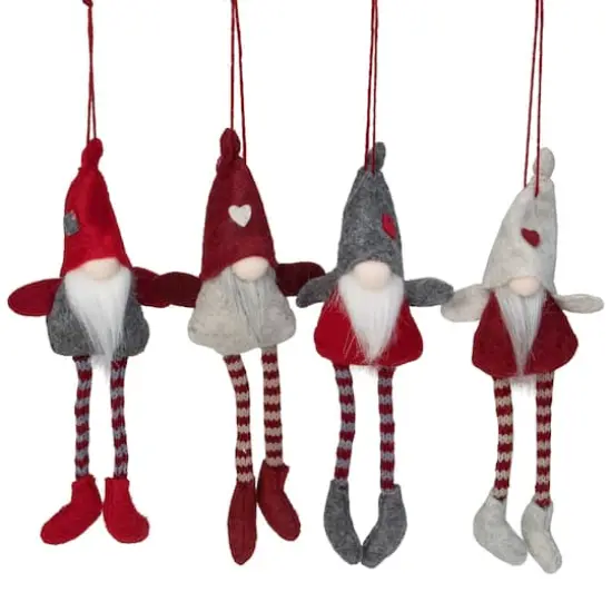 4ct. 8" Red & Gray Plush Gnome Ornaments {1}