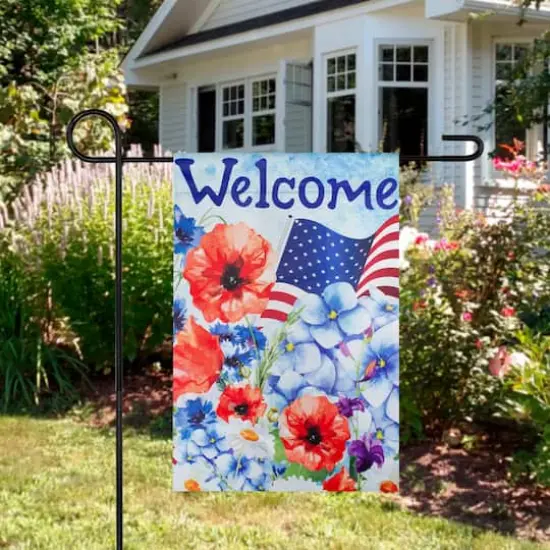 Welcome Patriotic Americana Outdoor Floral Garden Flag, 12.5" x 18" {4}