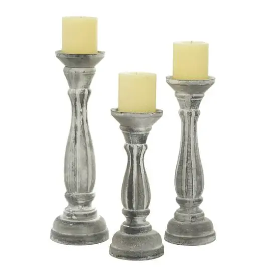 White Distressed Wood Traditional Candle Holder Set, 3ct. {1}