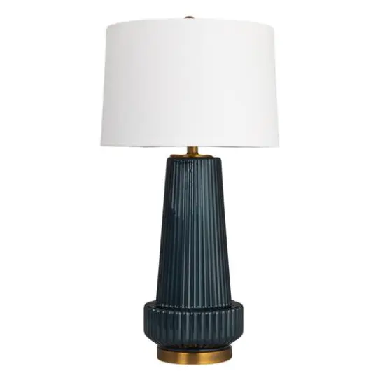 Hello Honey&reg; Blue Stone Glaze Tall Glass Table Lamp with Cream Tapered Drum Shade {7}