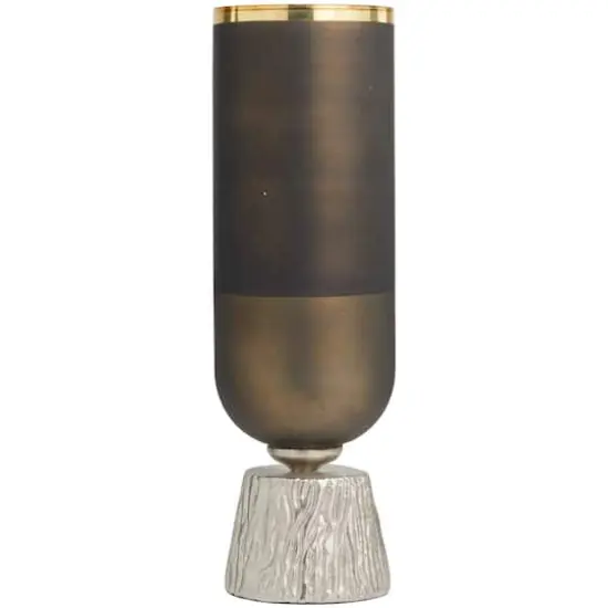 20" Bronze Glass Colorblock Candle Holder with Gold Accents & Textured Silver Base {3}