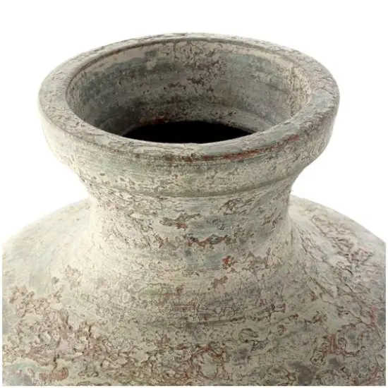 Brown Ceramic Vase with Green Accents {5}