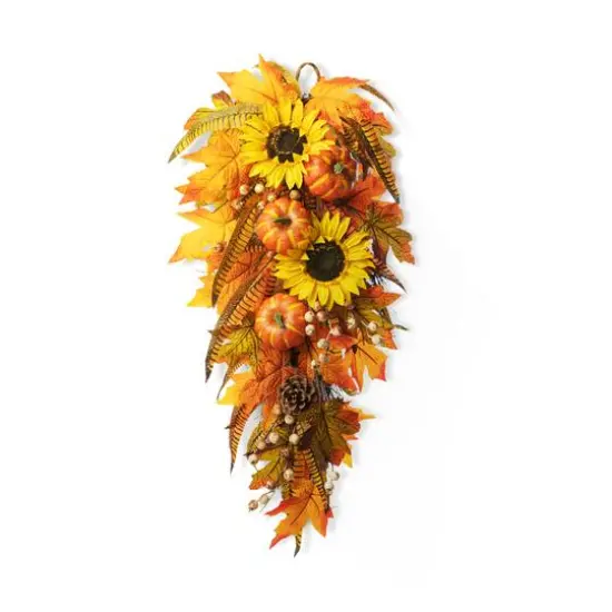 Glitzhome&reg; 26" Sunflower Pumpkin Leaf Swag {1}