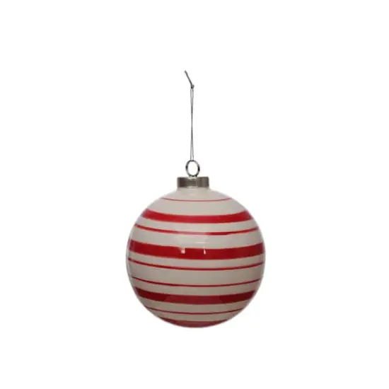 3.75" Red & White Peppermint Stripes Ceramic Ball Ornament by Ashland&reg; {1}