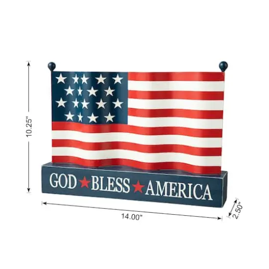 Glitzhome&reg; 14" Metal Patriotic America flag with Wooden Base Table D&eacute;cor {9}