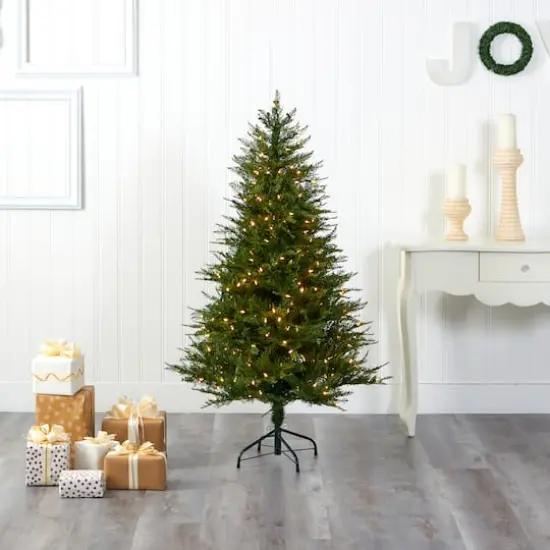 5ft. Pre-Lit Wisconsin Fir Artificial Christmas Tree, Clear LED Lights {3}
