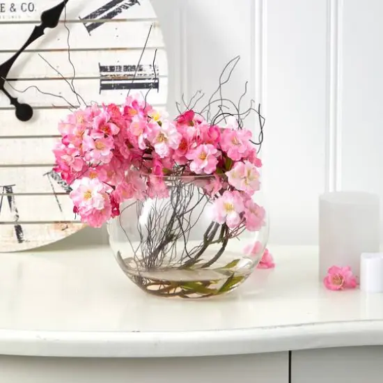 10" Cherry Blossom Arrangement in Glass Vase {4}