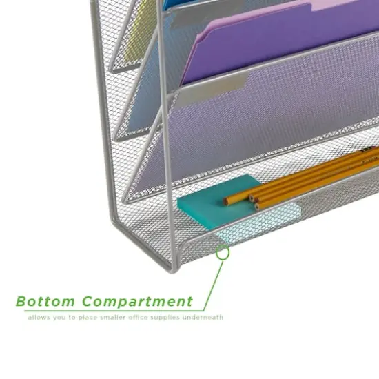 Mind Reader 6 Compartment Vertical Hanging Wall File & Chart Organizer Silver {9}