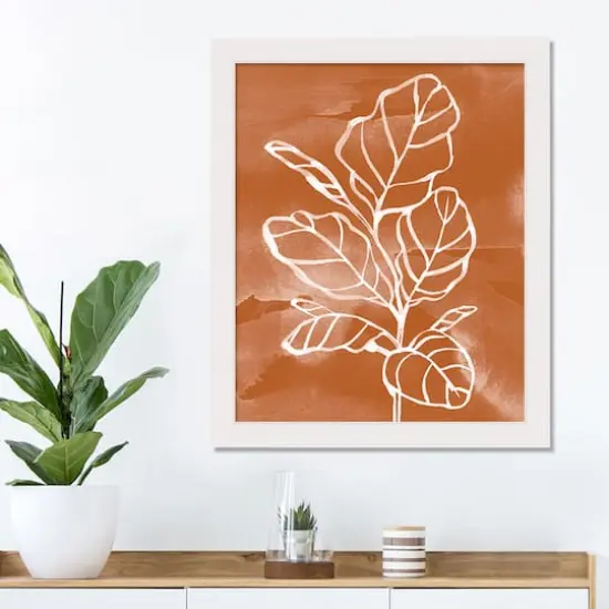 Orange Fiddleleaf Fig White Framed Print Under Plexiglass {3}