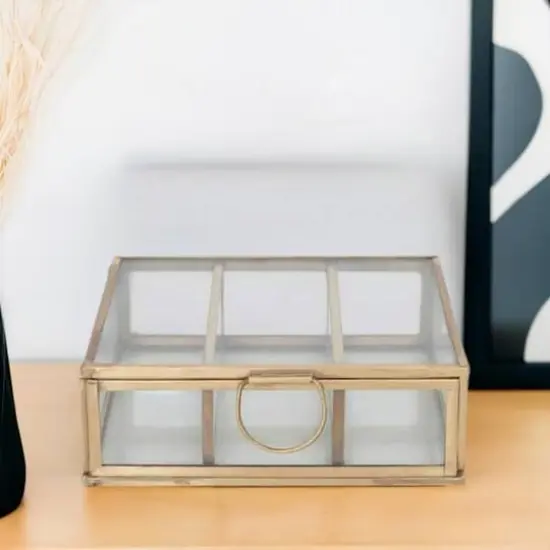 Hello Honey&reg; Small Brass Metal & Glass 3 Compartment Box {1}