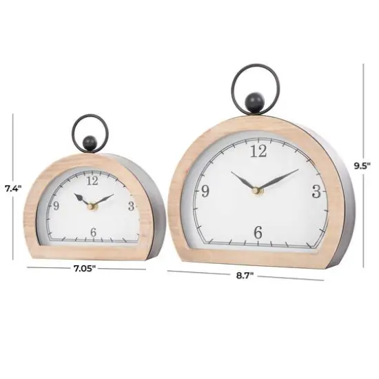 White Wooden Semicircle Clock Set with Brown Wooden Frame & Ring Handle {9}