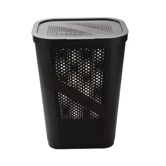Mind Reader 60L Perforated Plastic Laundry Hamper with Lid Brown {5}