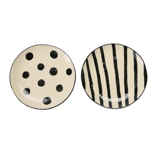 Hello Honey&reg; 8" Black & White Round Hand-Painted Textured Stoneware Plates, 2ct. {1}