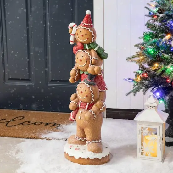 Glitzhome&reg; 29.25" Christmas Stacked Gingerbread Man Porch D&eacute;cor {5}