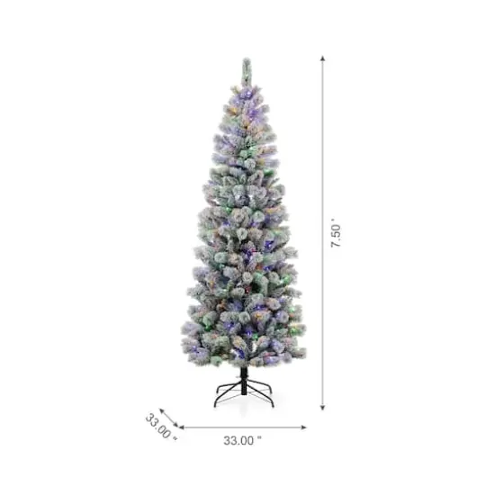7.5ft Pre-Lit Flocked Pine Artificial Christmas Tree, Color Changing LED Lights {8}