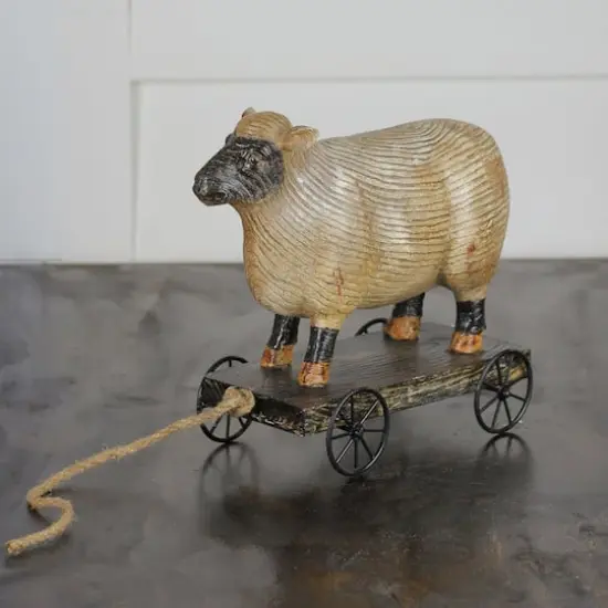 10" Sheep on Cart Outdoor Garden Statue {3}